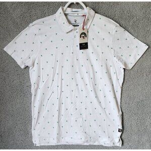 NEW International Report Essentials White Palm AOP Polo Shirt Size Small Cotton